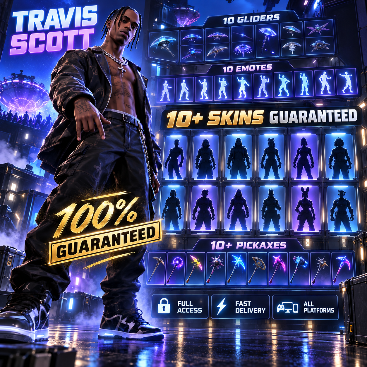 🔥 TRAVIS SCOTT 100% GUARANTEED | 10+ Skins Guaranteed | Fortnite Account | Full Access | ALL PLATFO