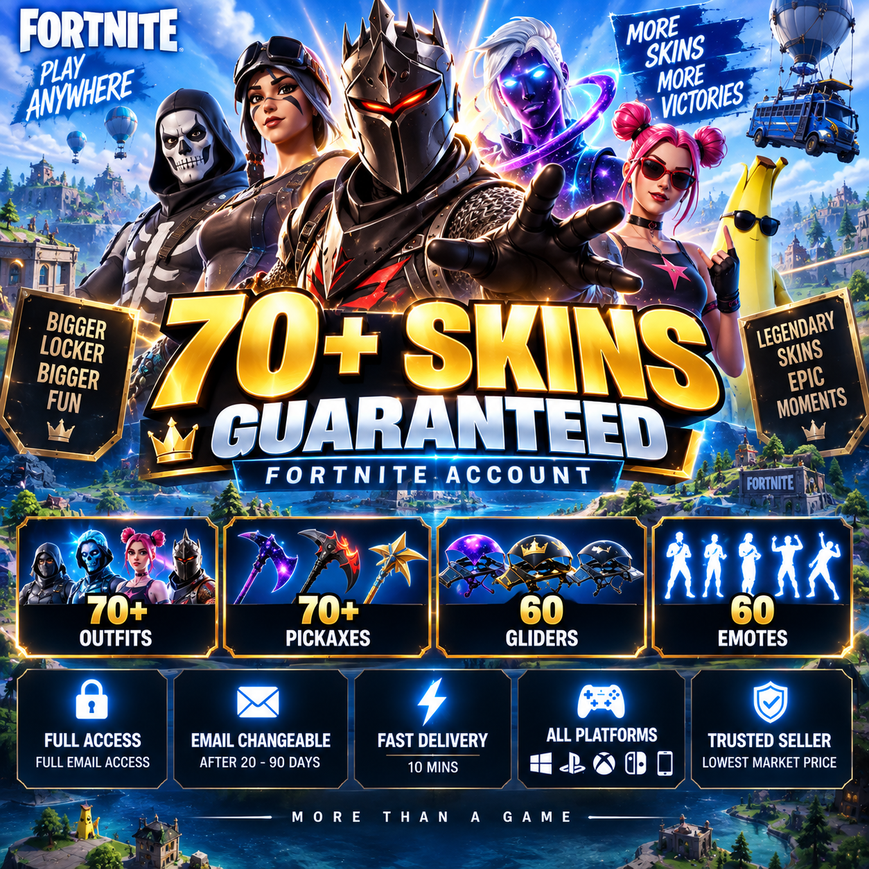 🔥 70+ SKINS GUARANTEED | Fortnite Account | 70+ Pickaxes | Full Access | Fast Delivery | ALL PLATFO