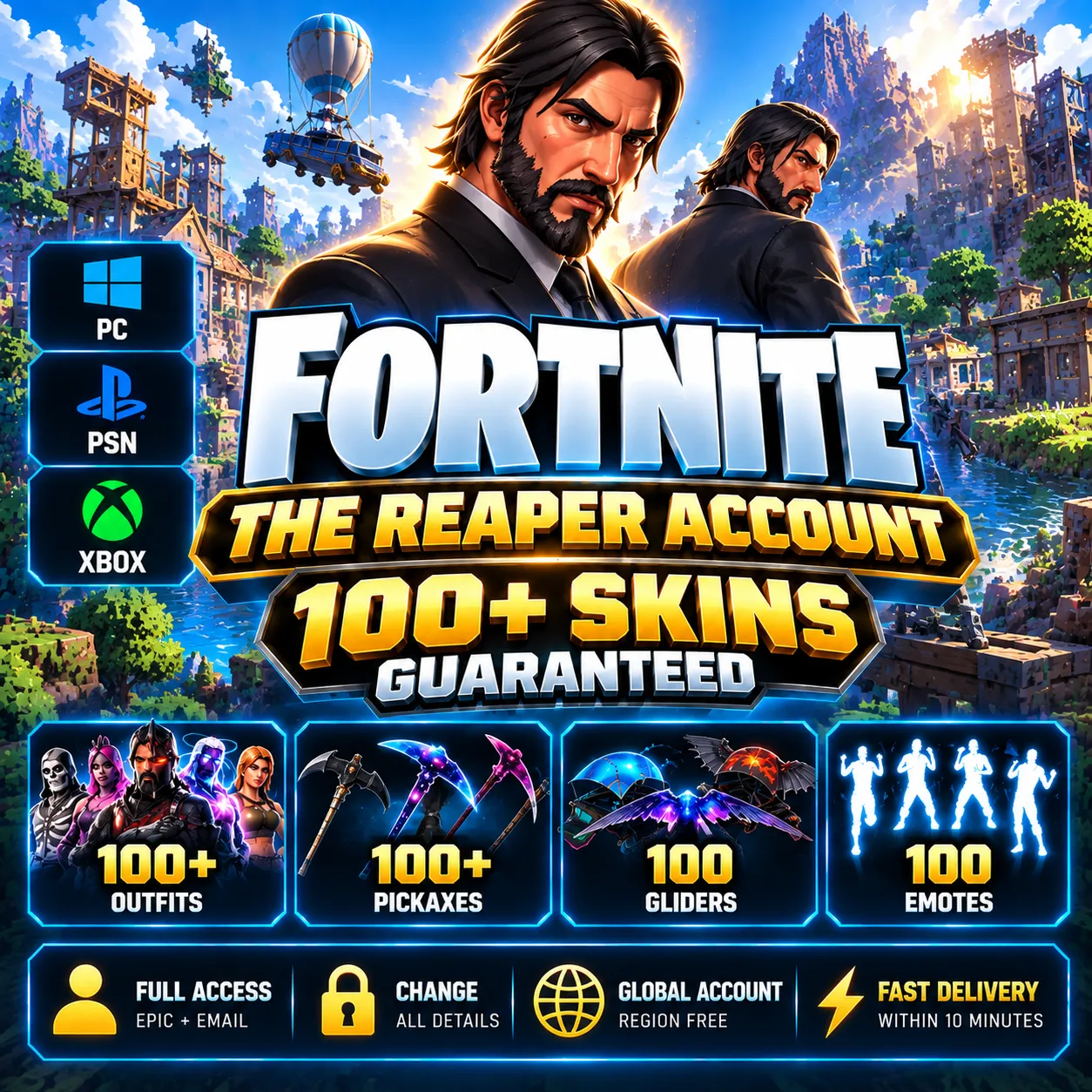 🕴️THE REAPER | 100+ SKINS GUARANTEED | Fortnite Account | FA | ALL PLATFORMS | Fast delivey
