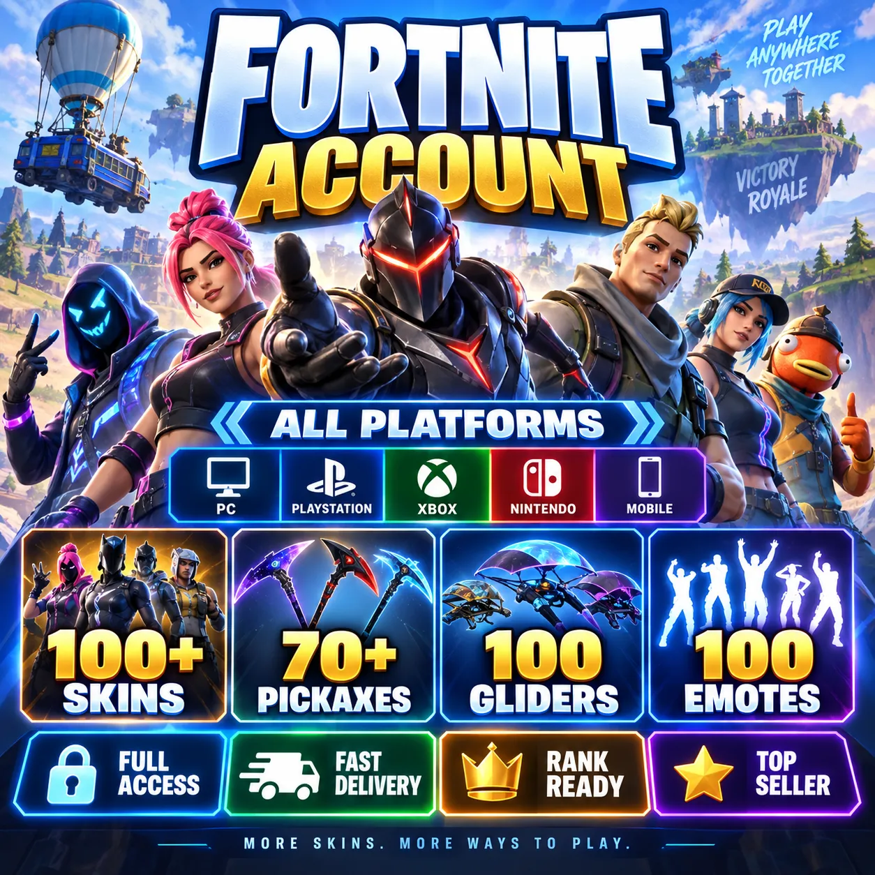 🔥 100+ SKINS GUARANTEED | 70+ PICKAXES | Fortnite Account | Full Access | ALL PLATFORMS