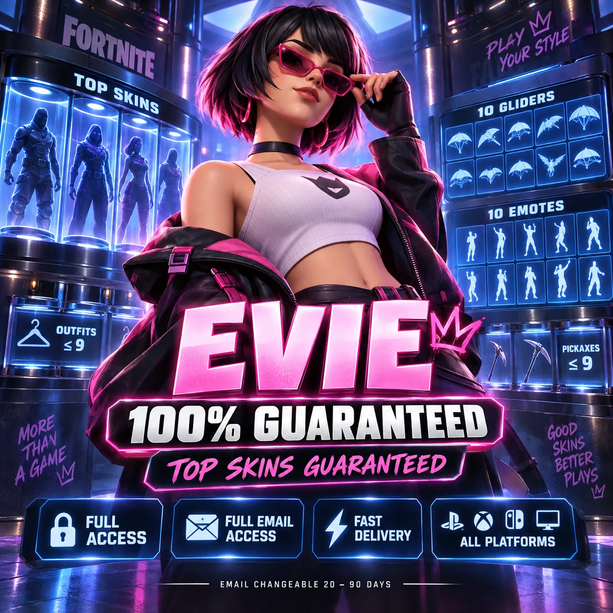 🔥 EVIE 100% GUARANTEED | 30+ Skins | Fortnite Account | Full Access | ALL PLATFORMS